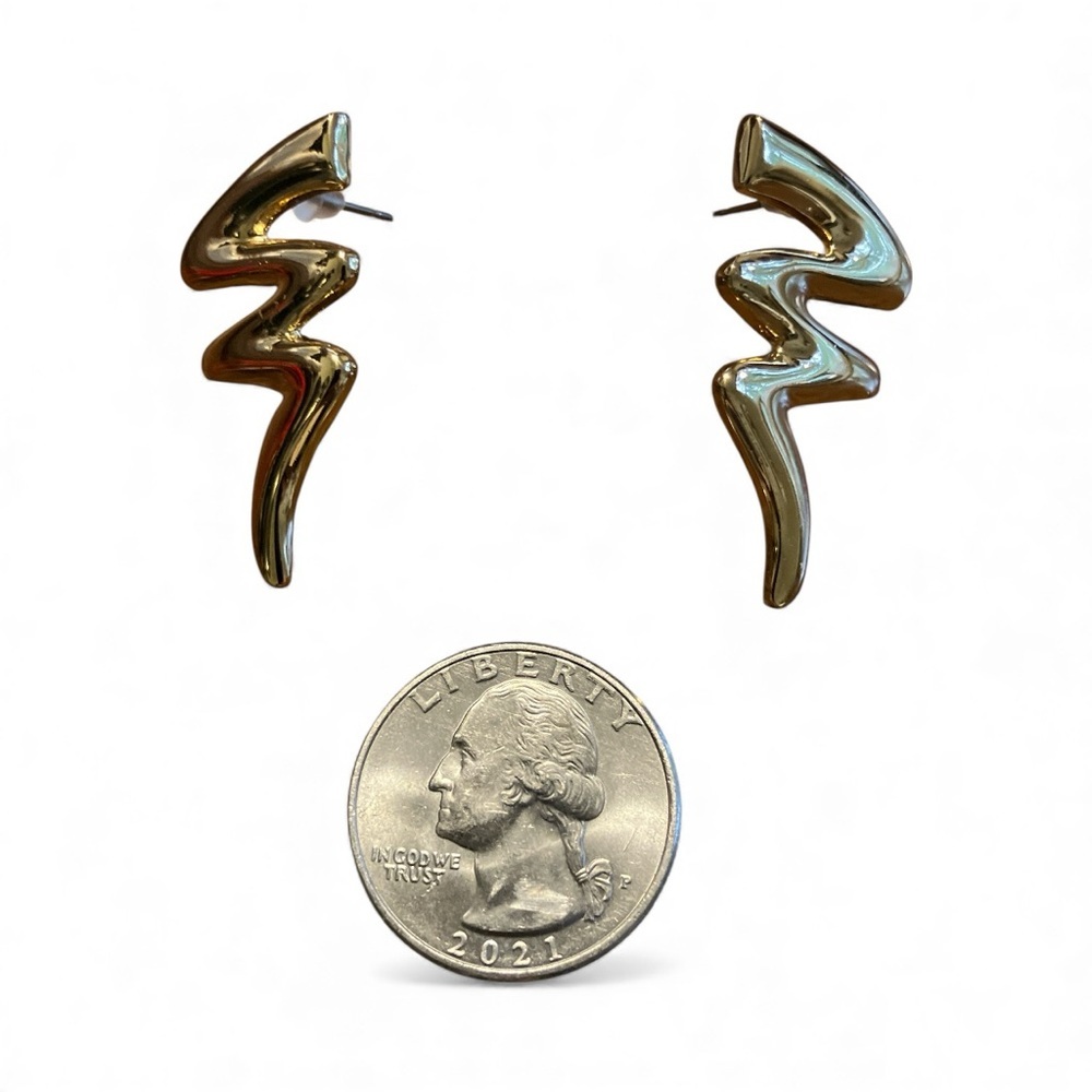 Vintage 80s Avon “Lightning Struck Twice” Gold Tone Post Earrings - Picture 2 of 3